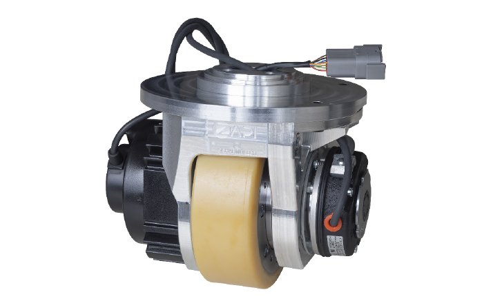 Compact drive-steering unit for omnidirectional driving with high power density, up to 500 kg load per wheel, enabling flexible navigation in low-clearance environments