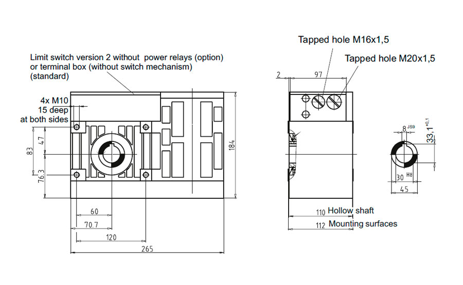 Dimensional drawing for Slip-on geared motor Compacta MR30